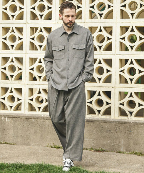 MR.OLIVE / PEACHSKIN STRETCH GABARDINE / 2TACK WIDE EASY PANTS / ミスターオリーブ ピーチスキンストレッチギャバジン 2タックワイドイージーパンツ